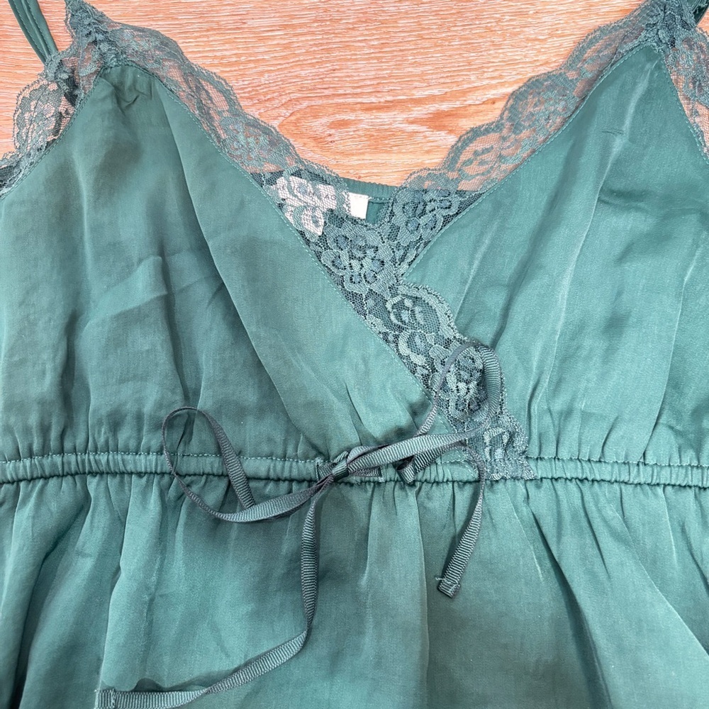 American Eagle Lace Cami Forest Green Cropped Babydoll Top Size Large Satin NWOT - Picture 7 of 11